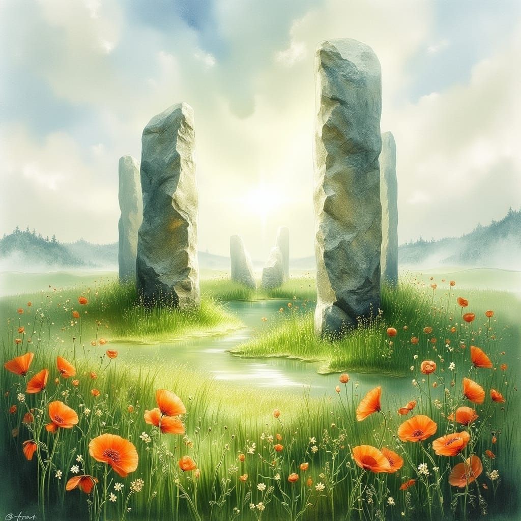 Misty Watercolor of Ancient Irish Stone Circle