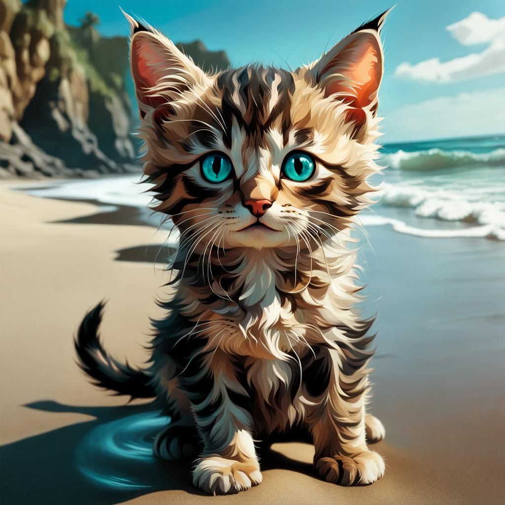 Mythical Kitten Portrait on the Beach