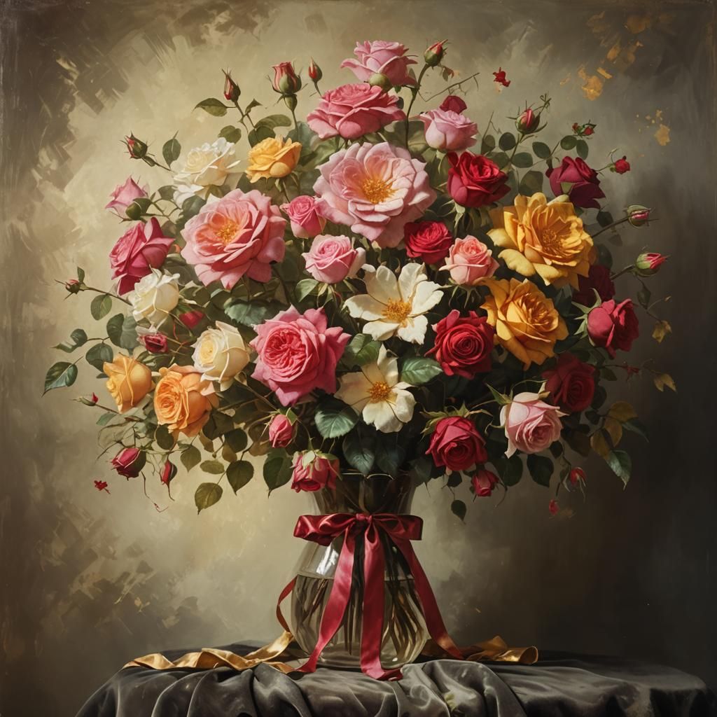 Dark Academia Roses Still Life in Oil Painting