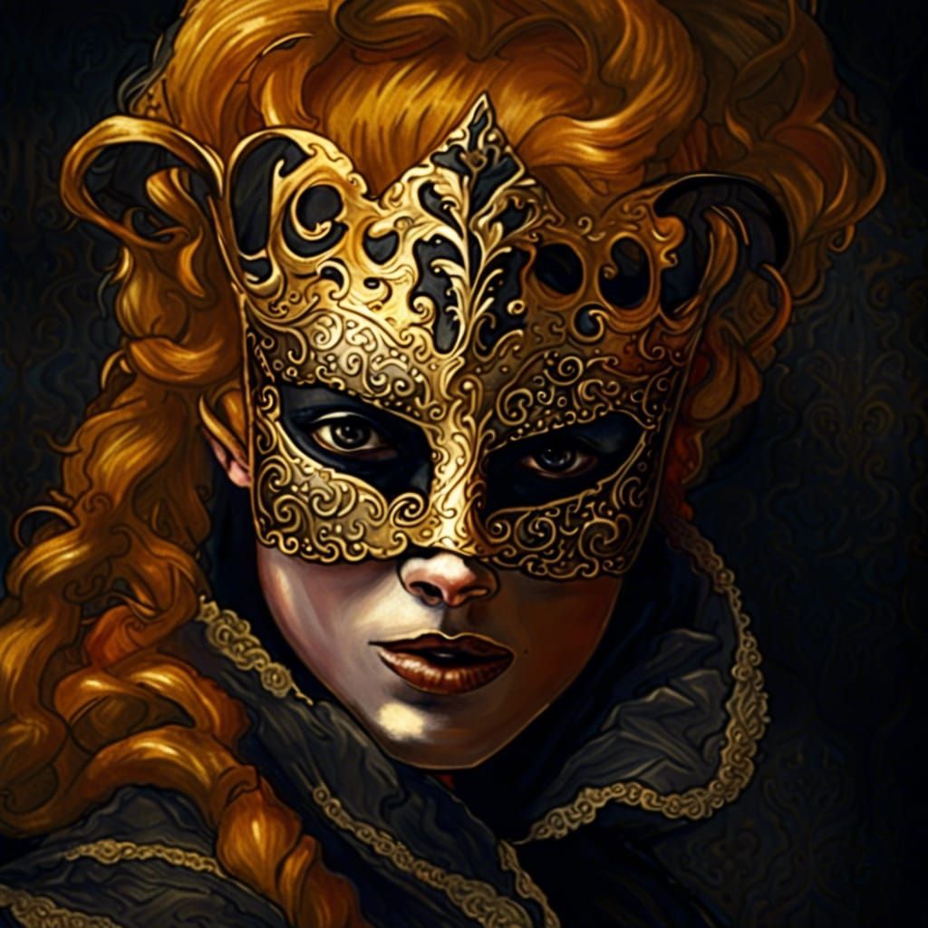 Elizabethan Lady with Golden Venetian Mask