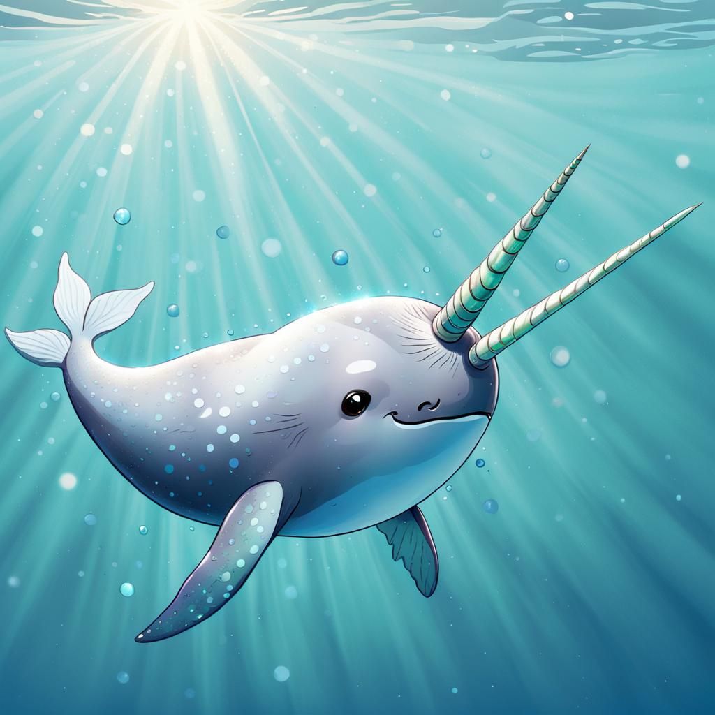 Stunning Narwhal Swimming in Sparkling Water