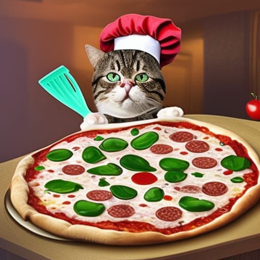 Cat Chef Decorates Pizza: Fantasy Concept Art