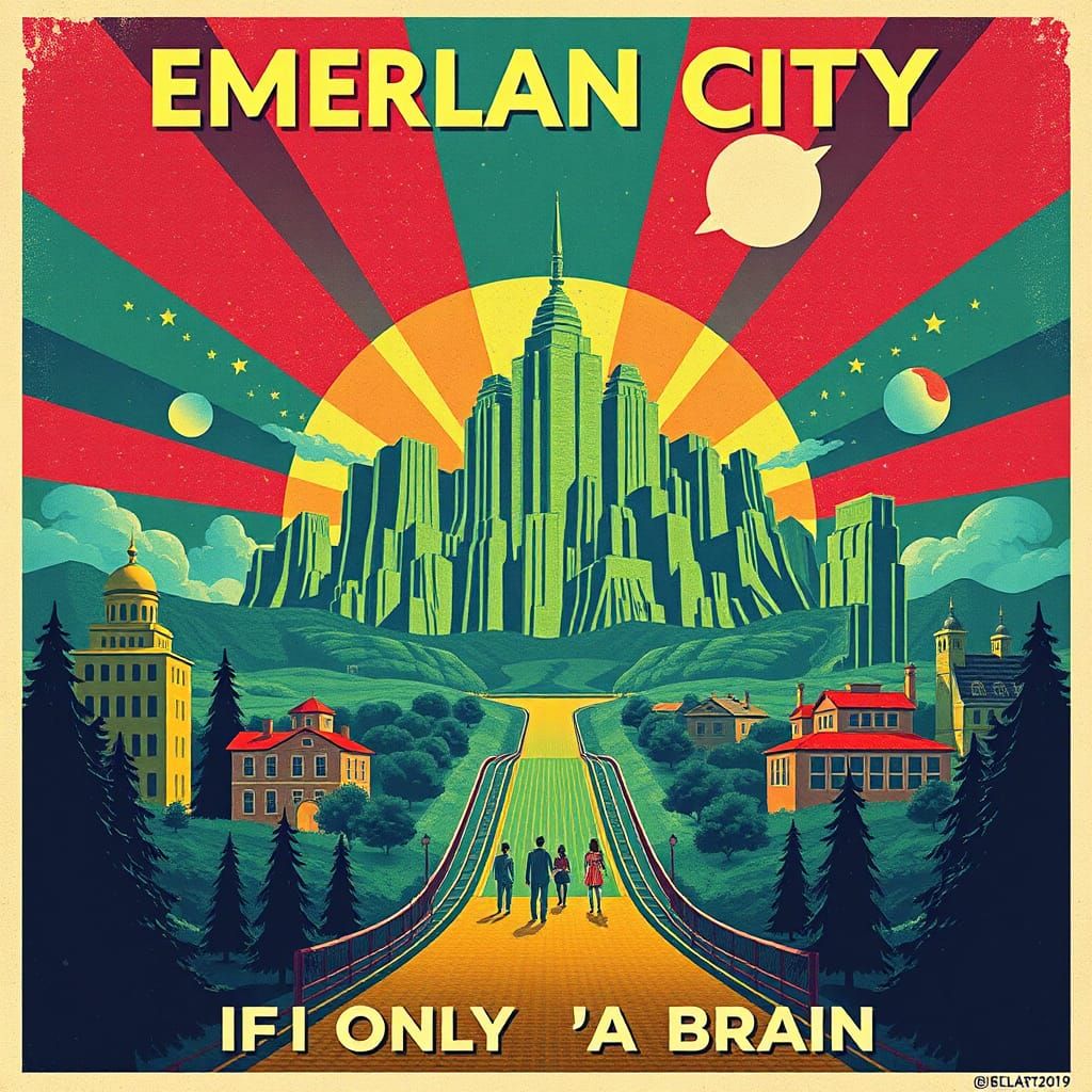 Emerald City Vintage Travel Poster in Pop Art Style