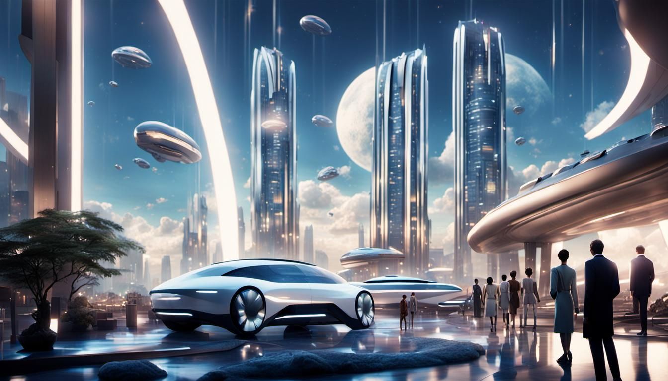 Luxurious Futuristic Utopia City Unfolds under Glowing Neon...