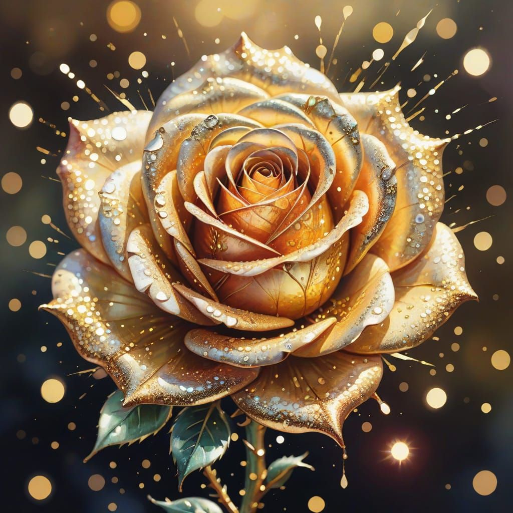 Vintage Watercolor Sparkling Golden Rose