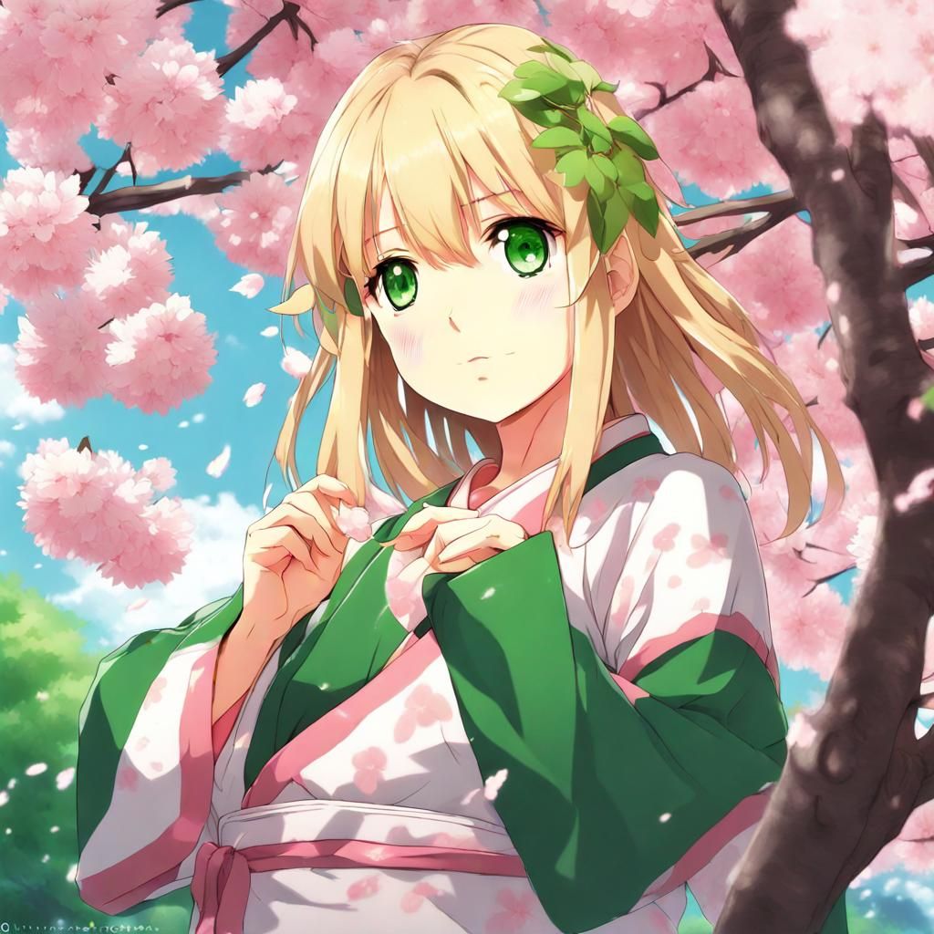 Anime Girl with Sakura Tree