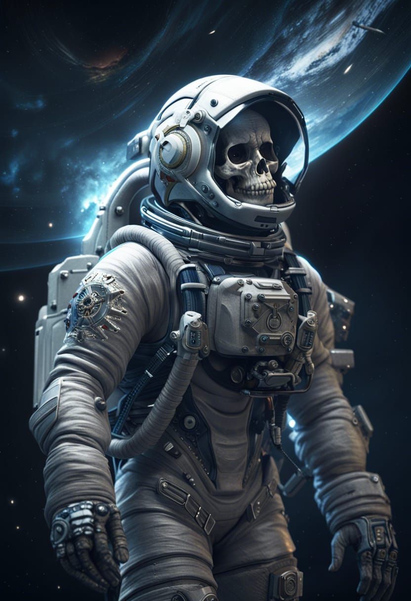 Astronaut Skull Head in 3D Game Cinematic Style