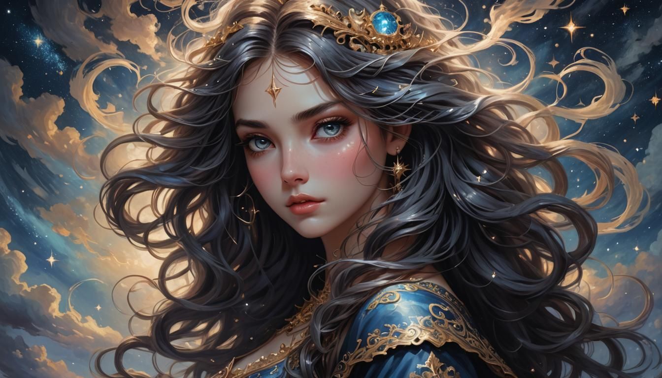 Fantasy Shadow Girl Portrait in Oil Painting Style