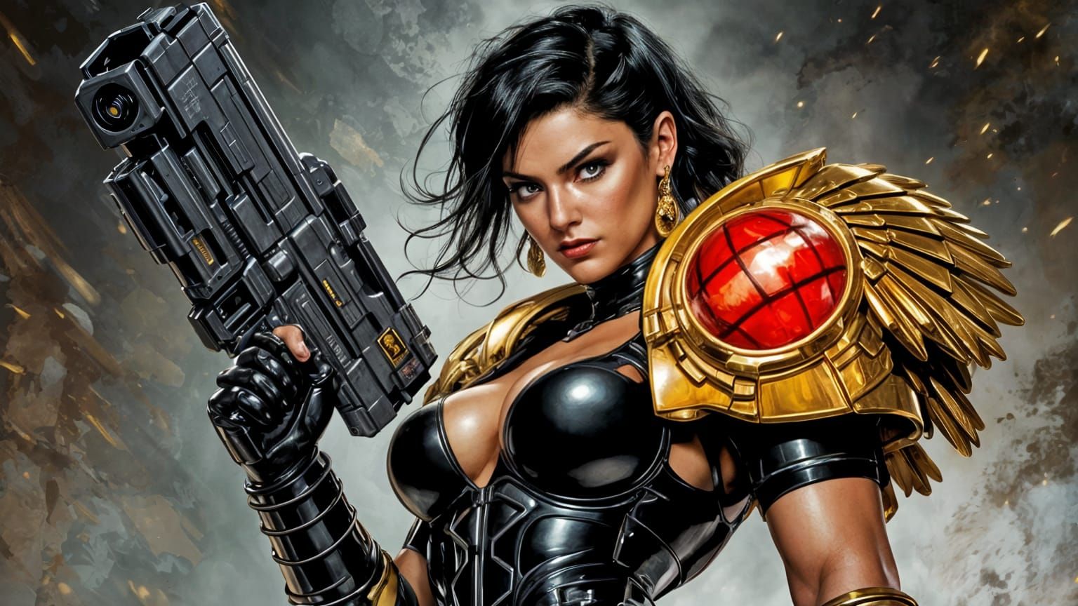 Female Judge Dredd in Glossy Gold Armor