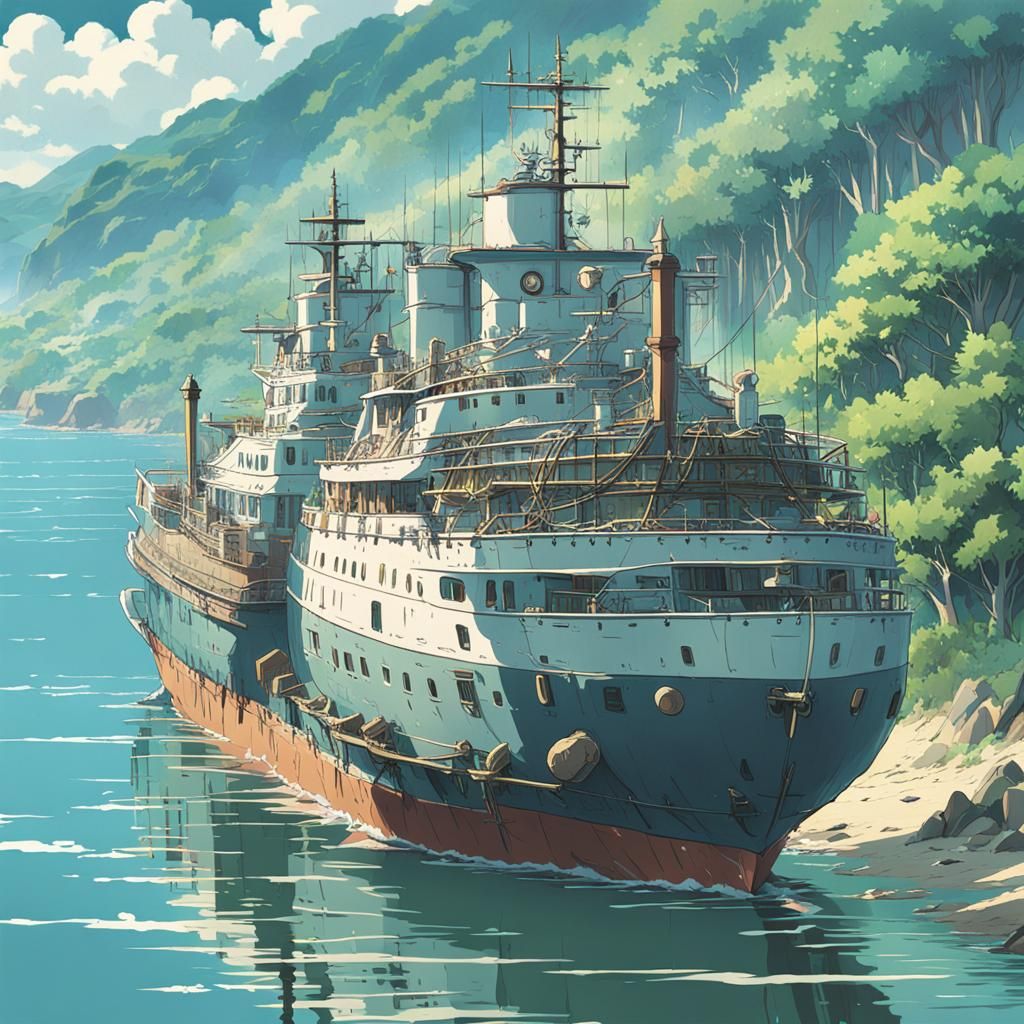 Anime Ship in Studio Ghibli Style
