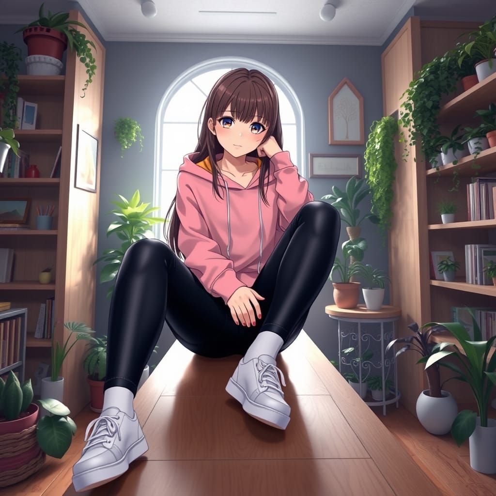 Young Woman in Cozy Room with Soft Expression