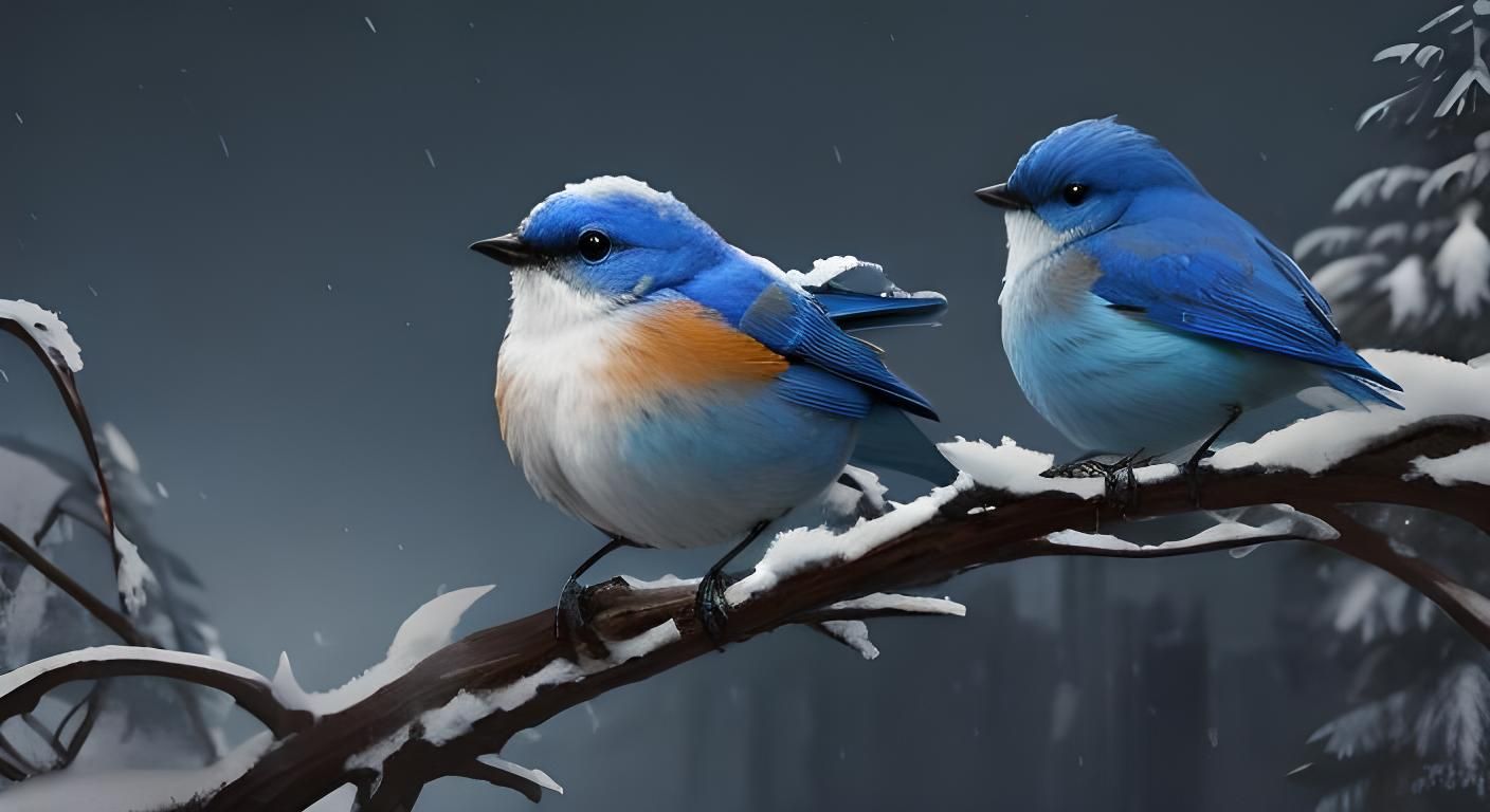 Bluebirds in Snow: Abstract Matte Painting