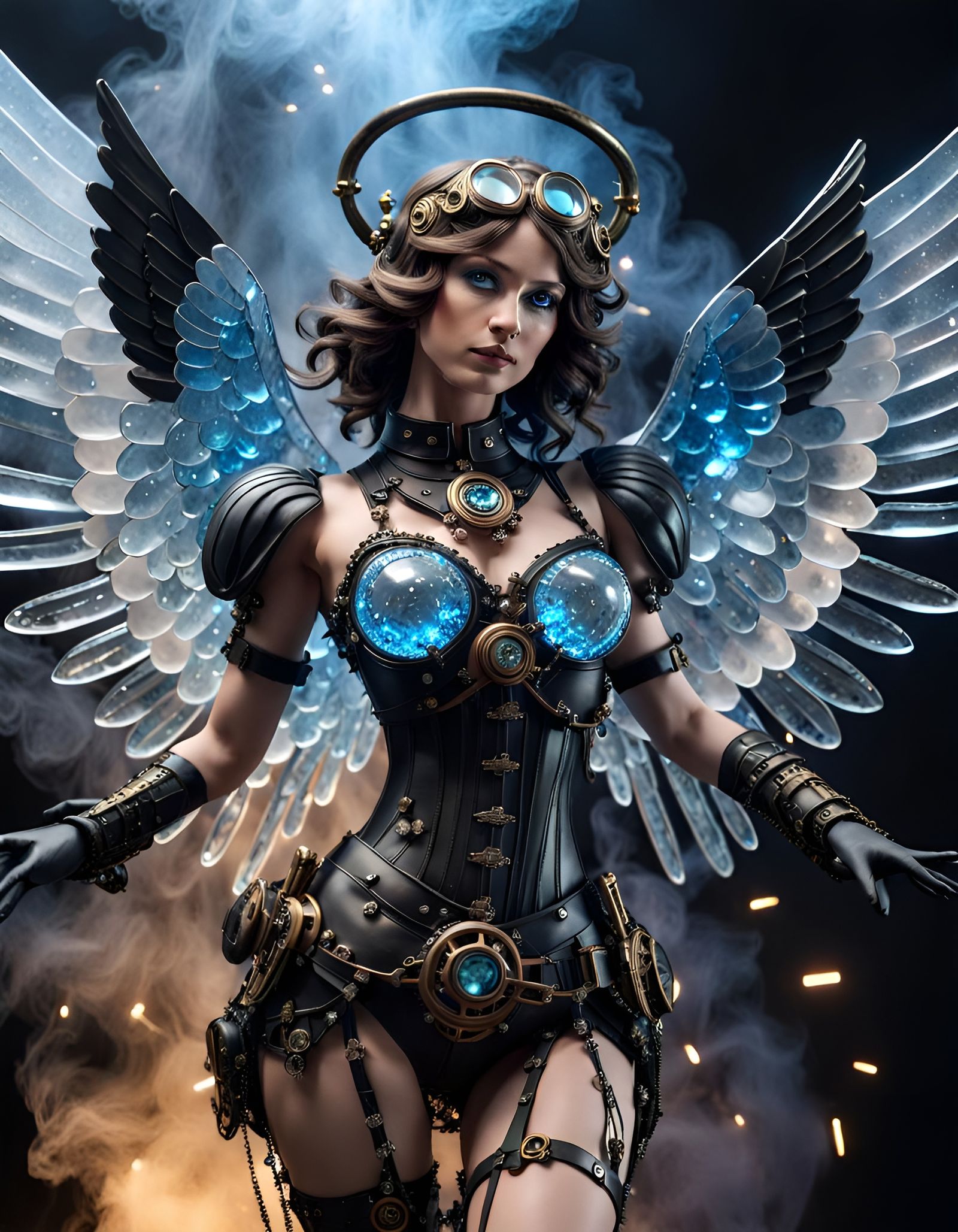Steampunk Angel in Flight with Crystal Details