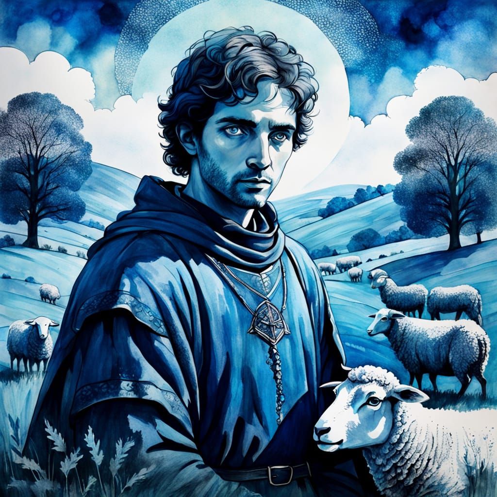 Monochromatic Blue Shepard Double Exposure