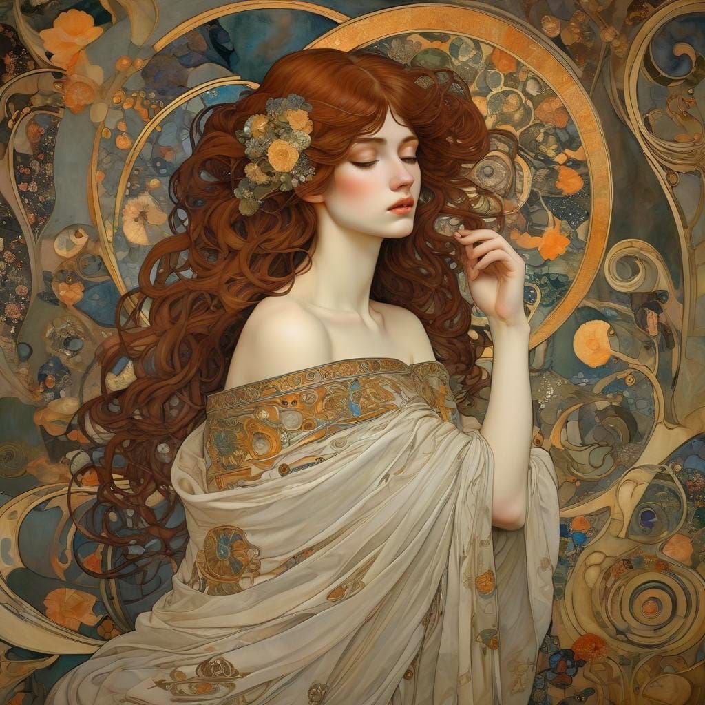 Melancholic Woman Portrait in Art Nouveau Style