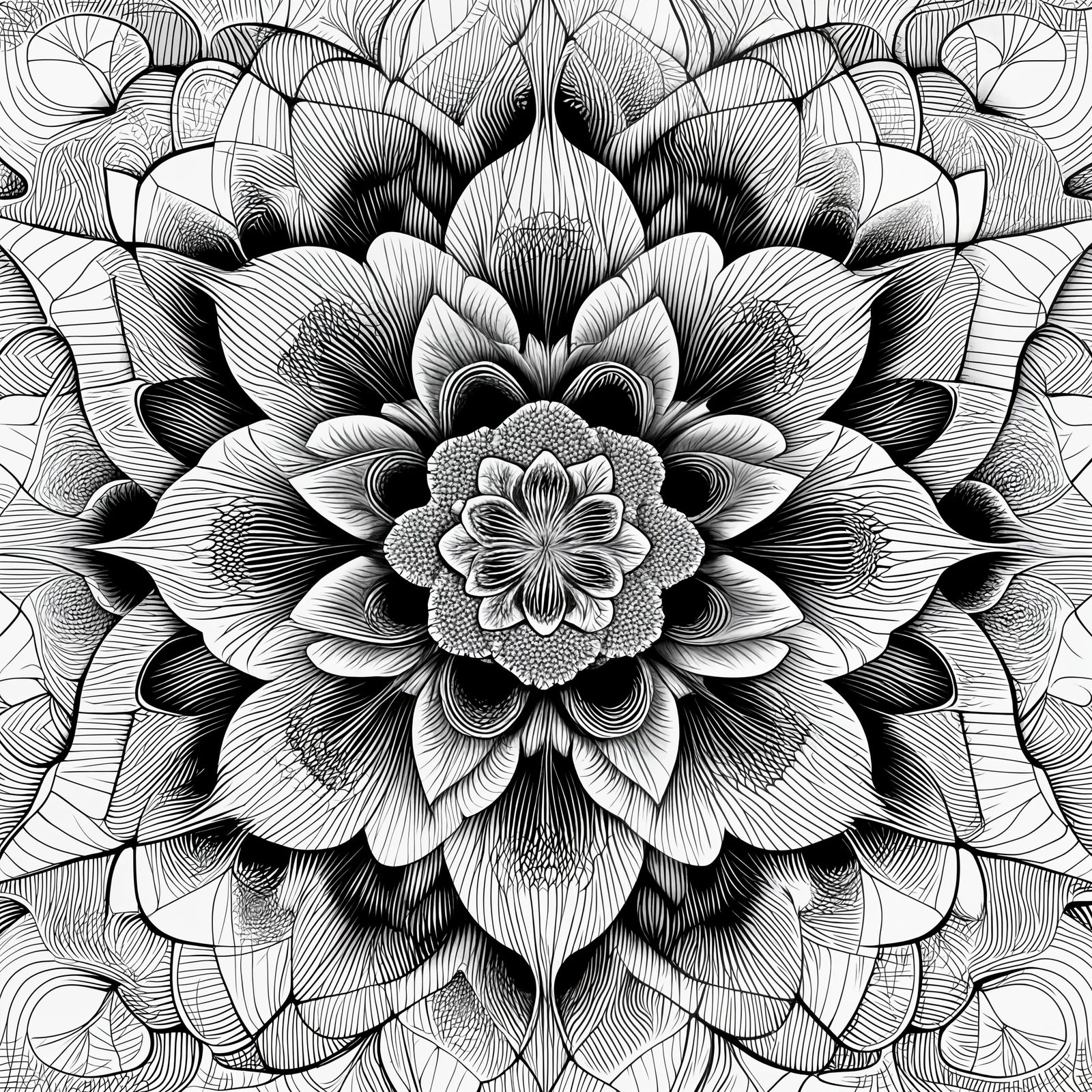 Detailed Line Art Rose Blooming in Abstract Style