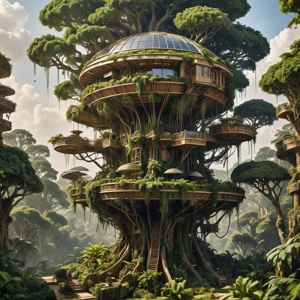 Babylonian Treehouse with Hovering UFO