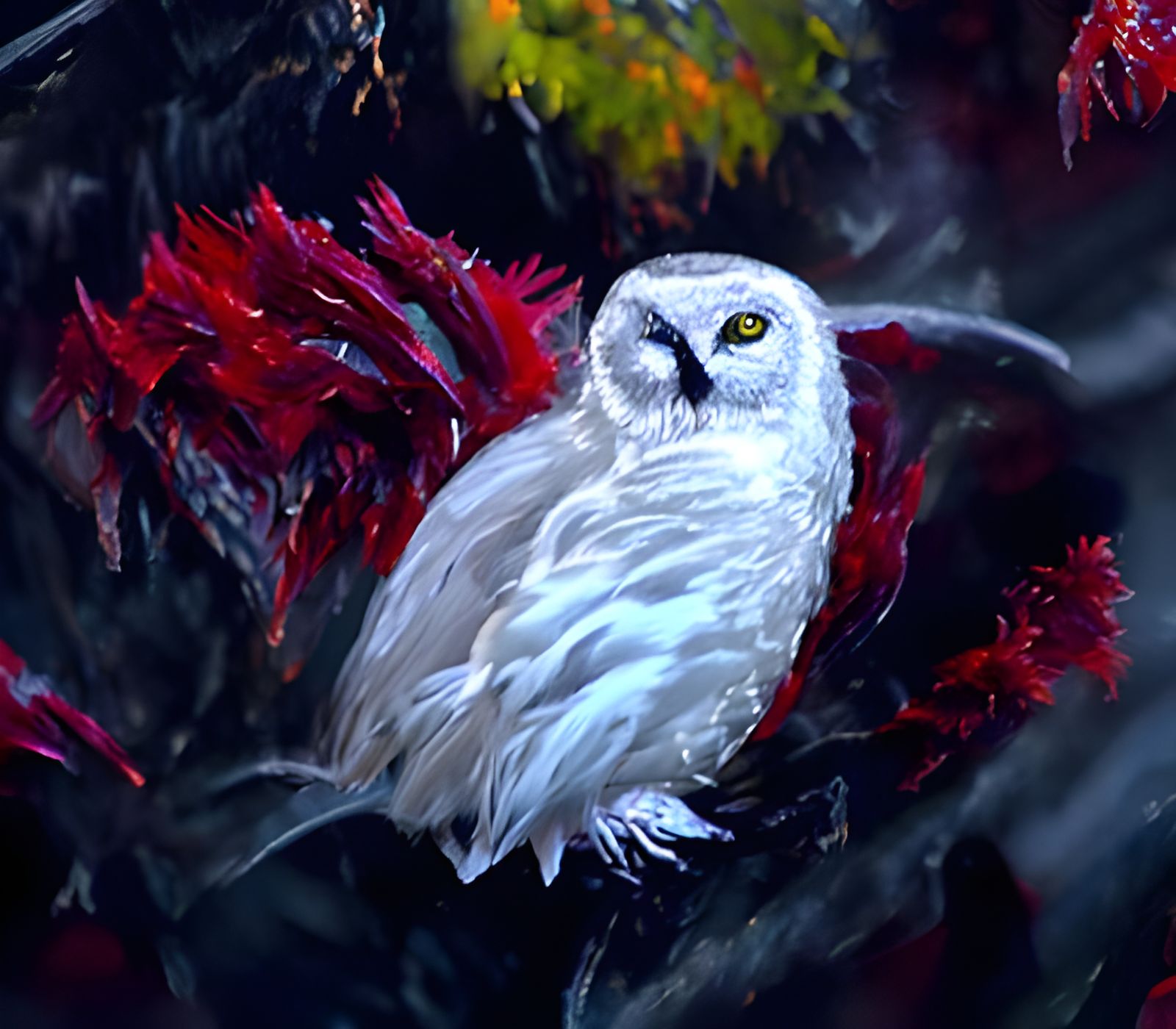 Hyperdetailed Owl with White Feathers in Oil Painting Style