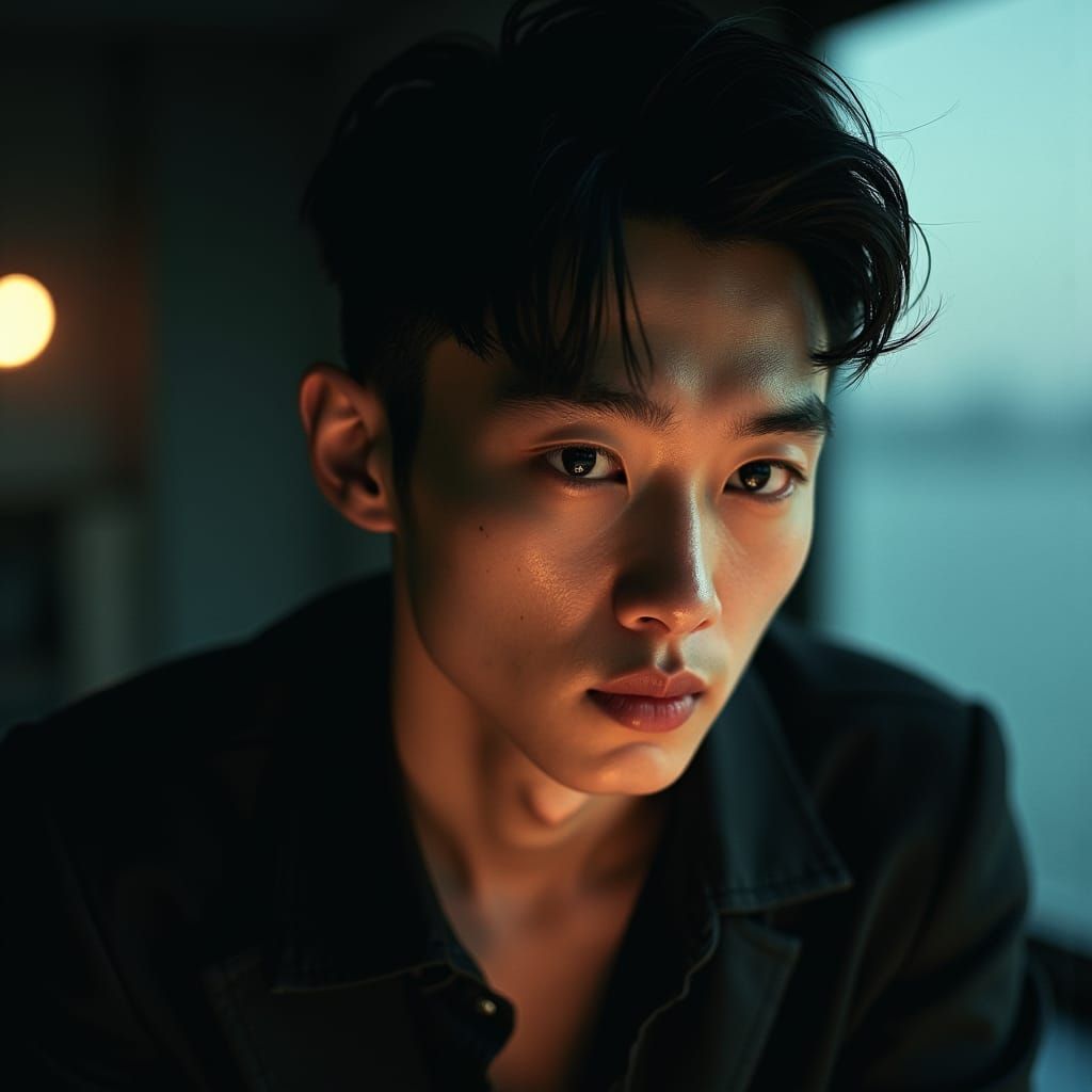 Dramatic Portrait of a Handsome Young Man in Film Style