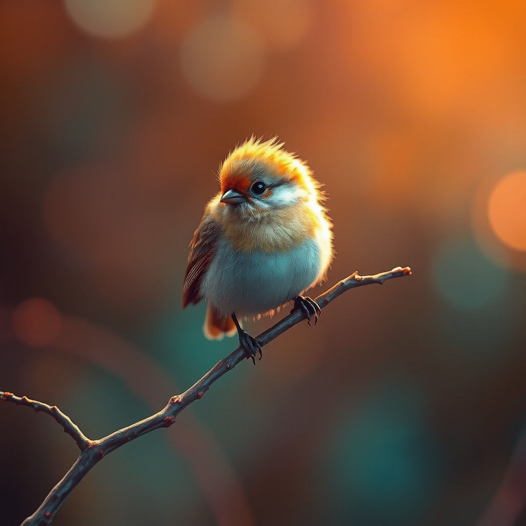 Endearing Bird on Branch in Detailed Matte Painting Style