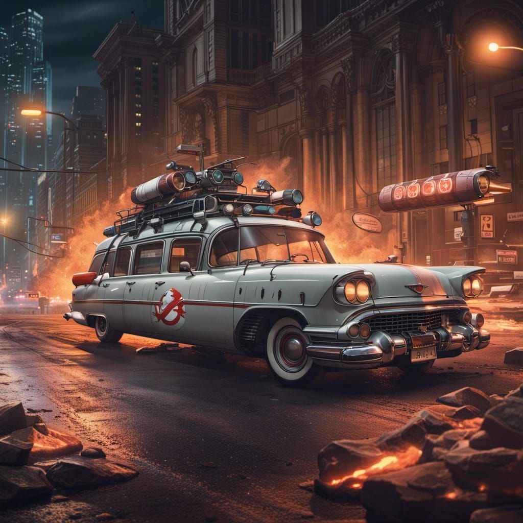 Ecto-1 Ghostbusters Car: Cinematic Digital Art
