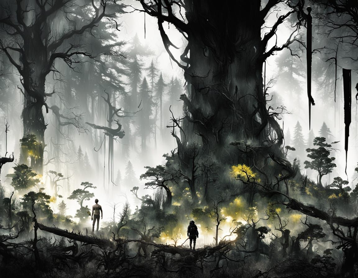 Post-Apocalyptic Woman Embraces Nature in Ethereal Mist