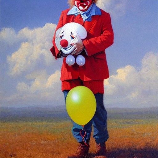 Clown Holding Animal Balloons in Oil Painting