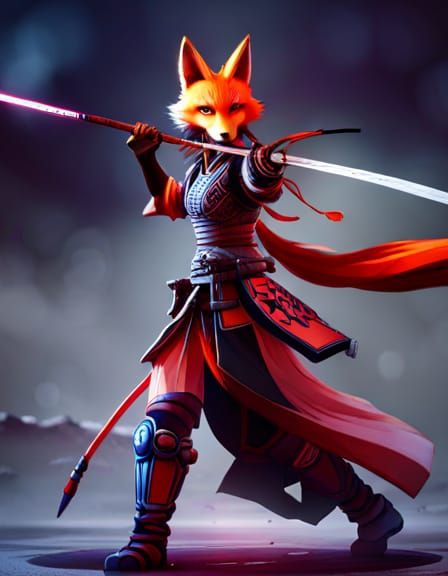 Fox Samurai Warrior: Colorful Photoillustration in Unreal En...