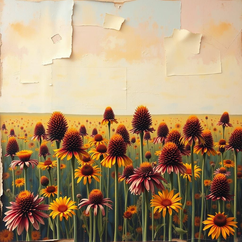 Vibrant Prairie Blooms Emerge from a Grungy Dystopian Landsc...