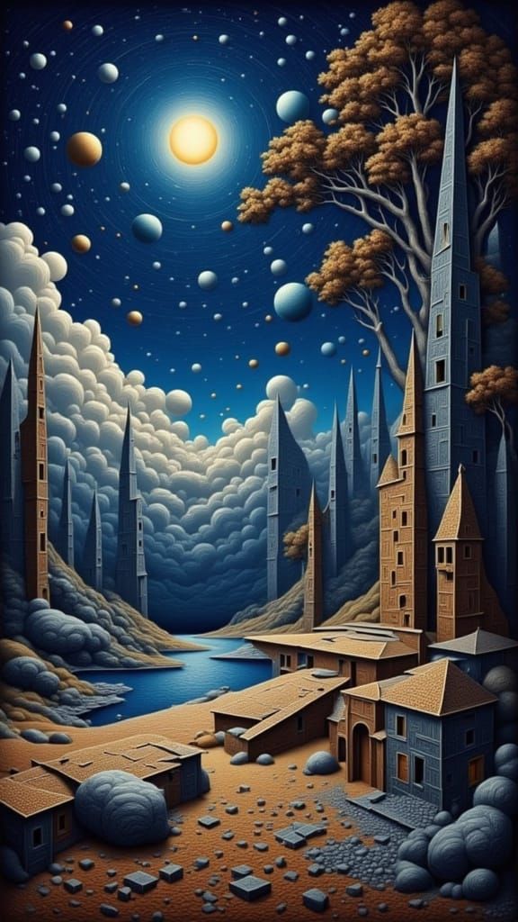 Cosmic Cubist Dreamscapes: The Big Dipper and Saturn