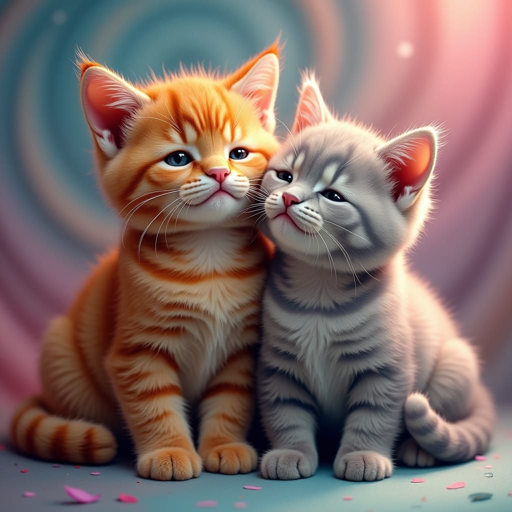 Two Cats Cuddling in Hyperrealistic Style