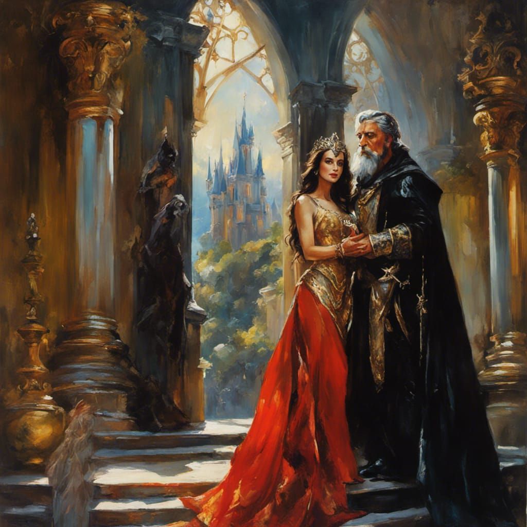 Morgan Le Fay and Merlin in Hyperrealism Style