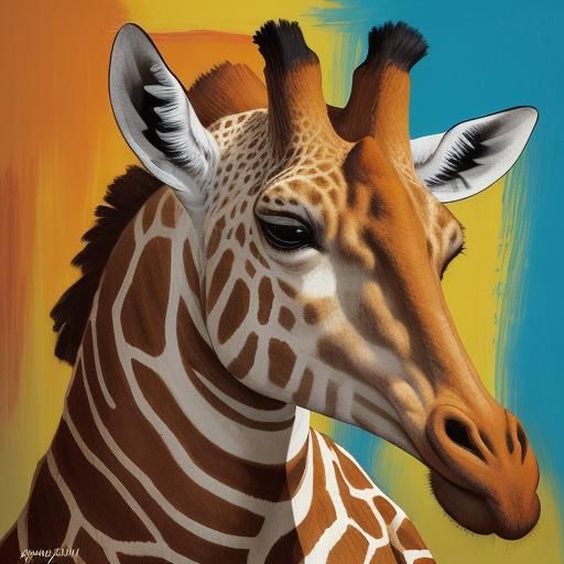 Fauvist Giraffe Portrait in Warm, Golden Light