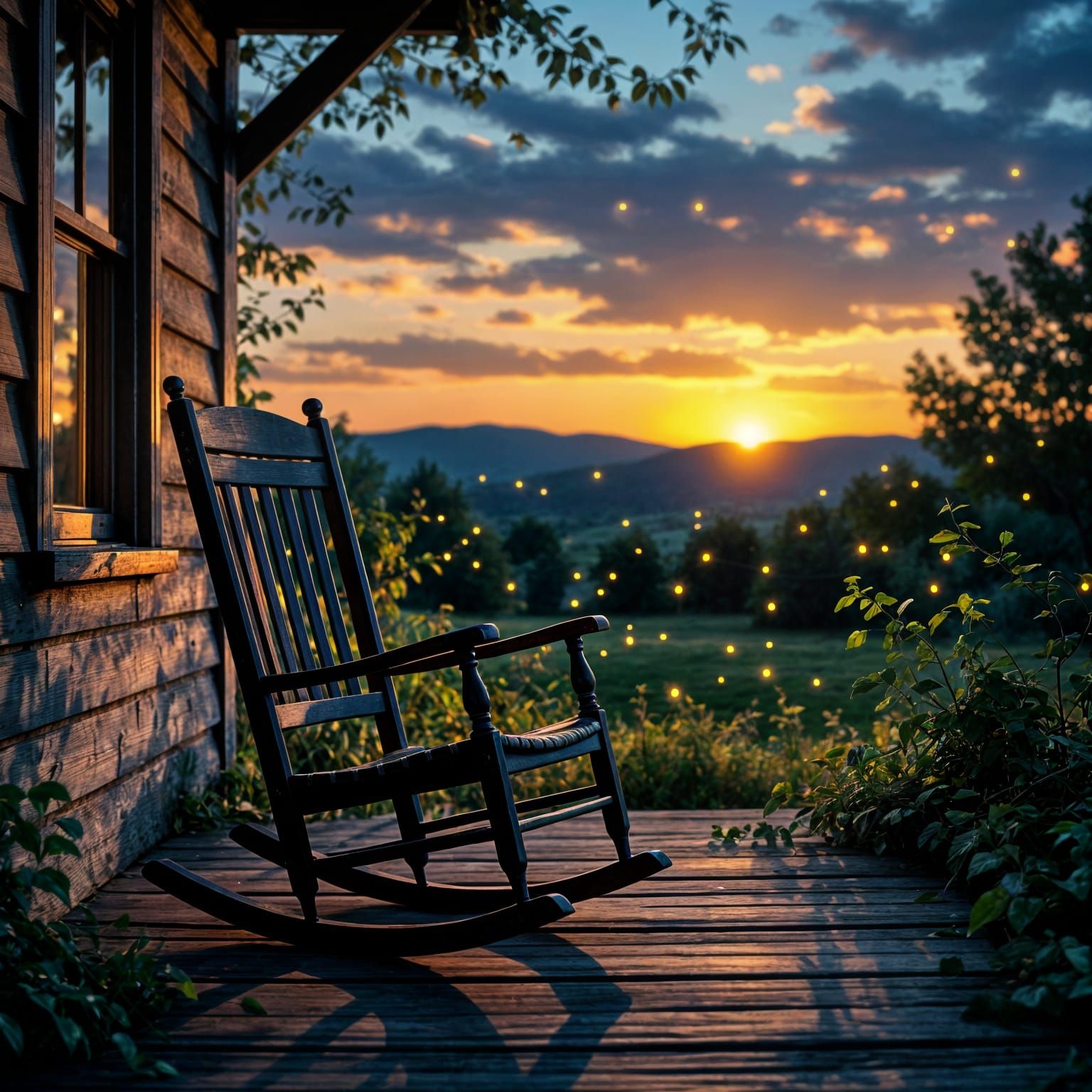 Haunting Twilight: Rocking Chair on an Old Porch
