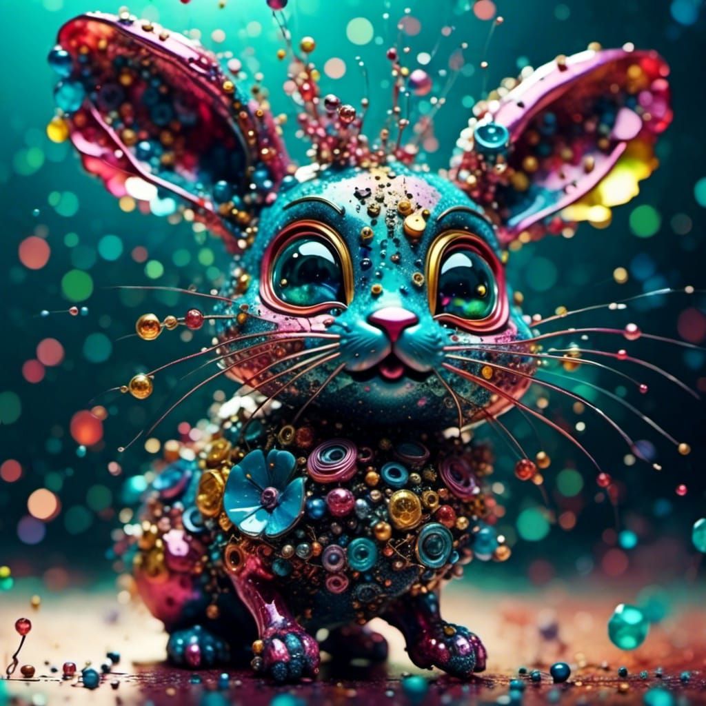 Cute Rabbit Portrait in Maximalist Digital Art