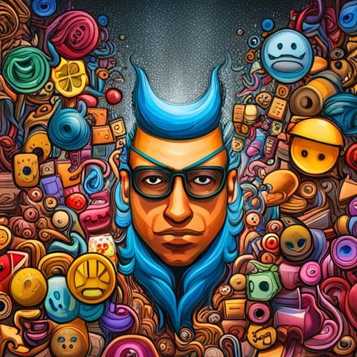 Chaotic Emoji Graffiti Art in Polychromatic Style