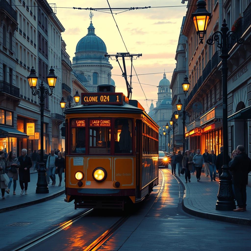 Impressionist City Street at Dusk