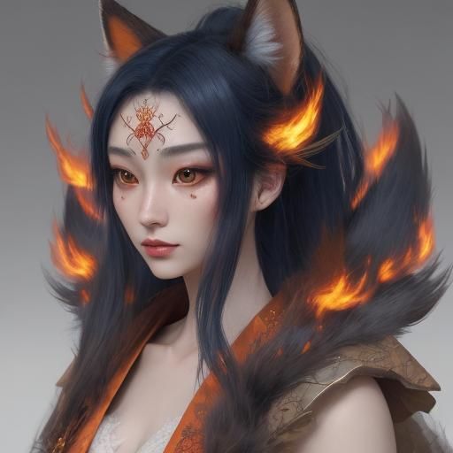 Kitsune Umi Portrait with Lantern in Anime Style