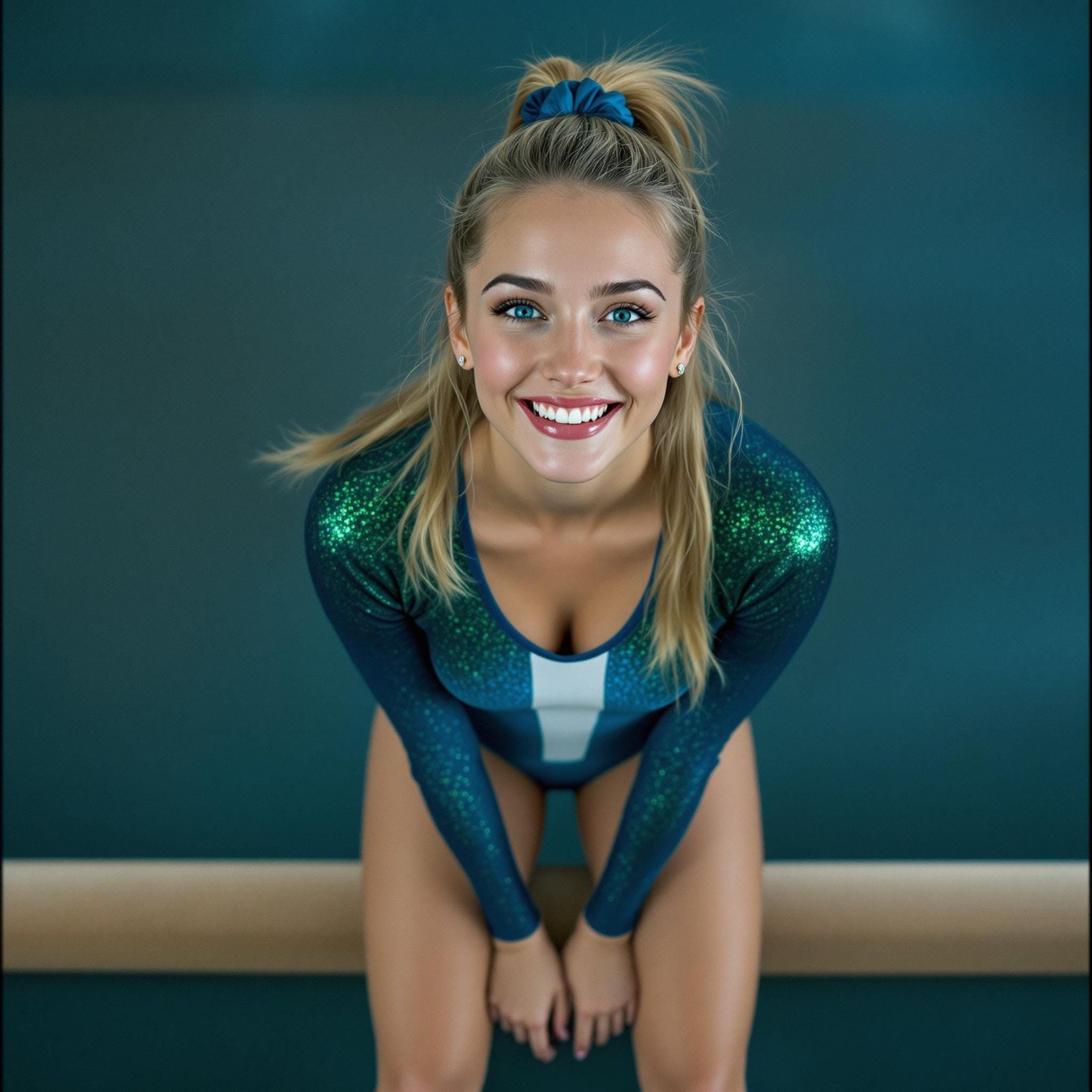 Young Gymnast on Balance Beam in Cinematic Style