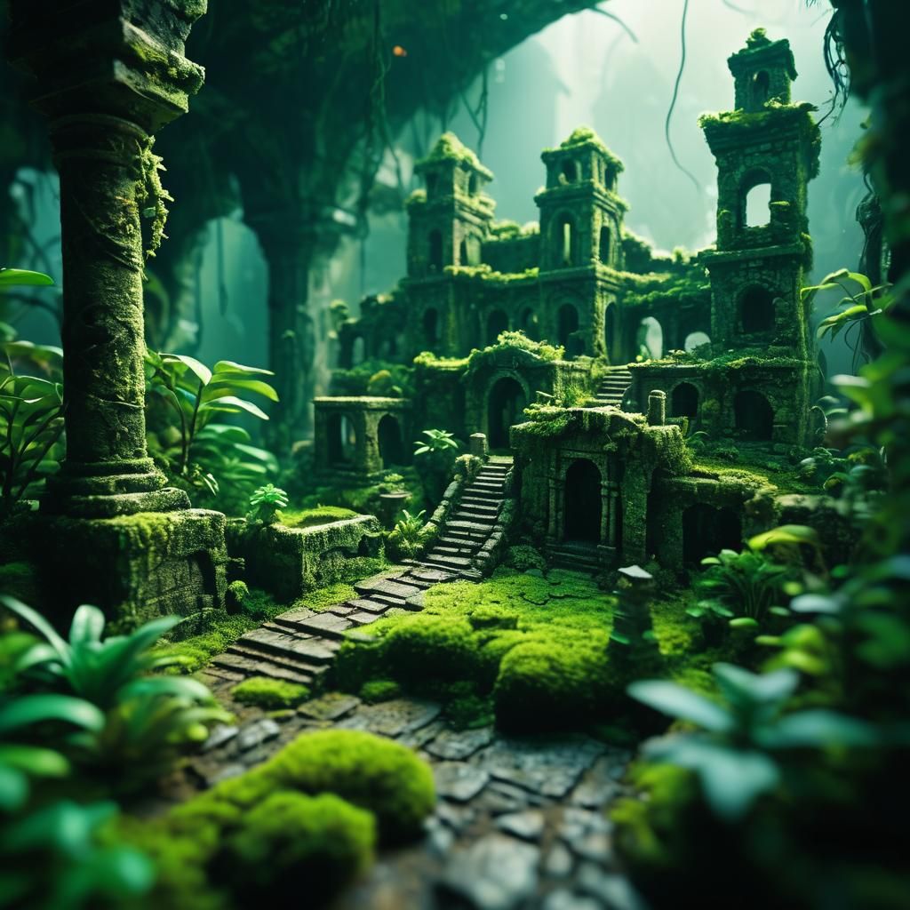 Miniature Ancient Jungle City in Terrarium
