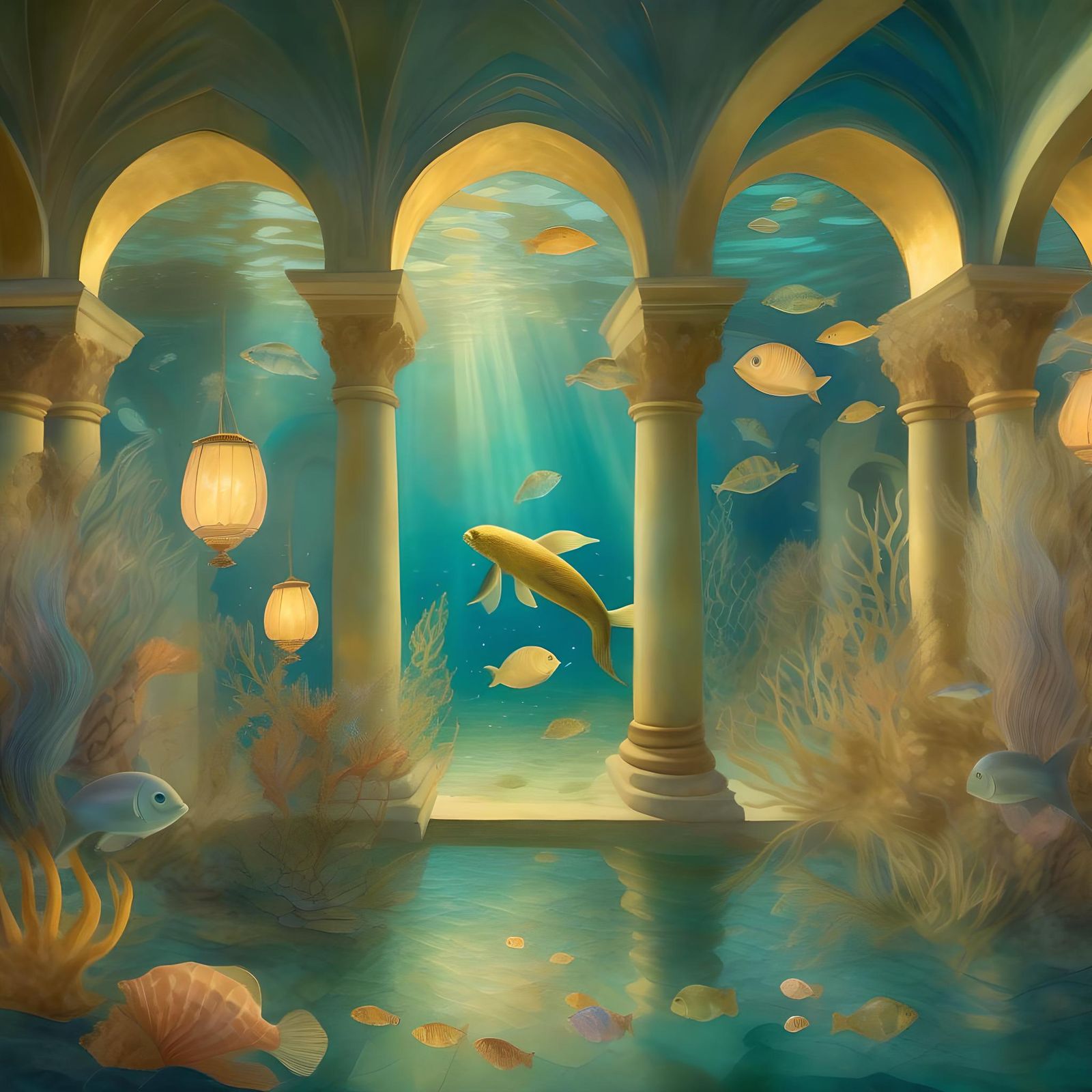 Mermaid's Underwater Party in Fra Angelico Style