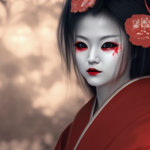 Japanese Geisha Demon with Perfect Hands: Digital Art