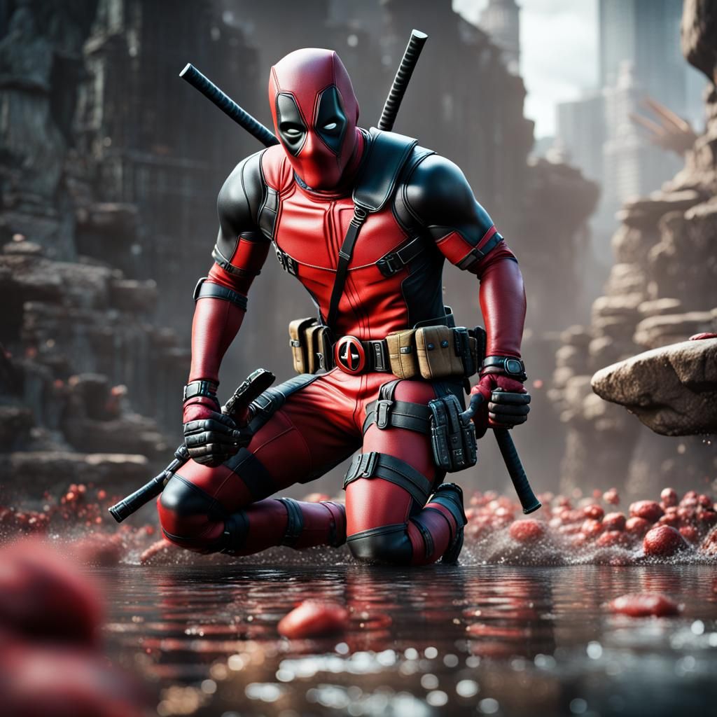 Deadpool Battles Zombies: Detailed Matte Painting
