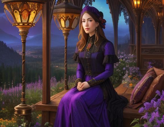 Valley of Twilight: Detailed Stained Glass Landscape