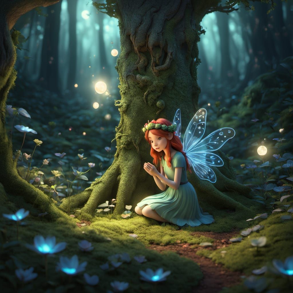Enchanted Forest Fairy with Glowing Orbs in Whimsical Woodla...