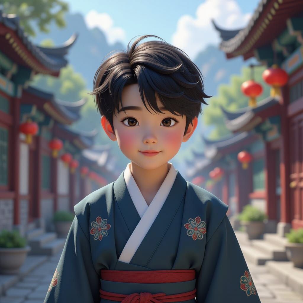 Korean Boy in Fantastical Matte Painting Style