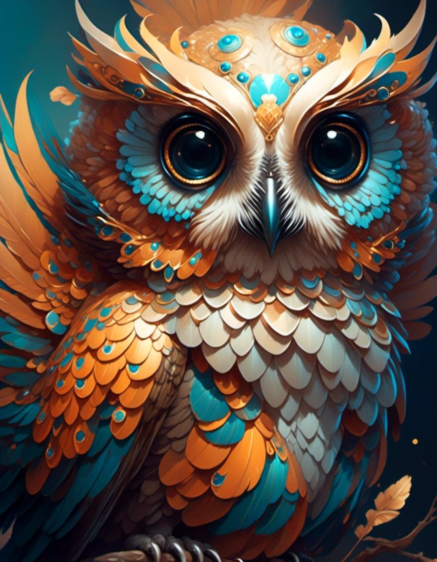 Chibi Owl Bear Skydiving: Fantasycore Digital Art