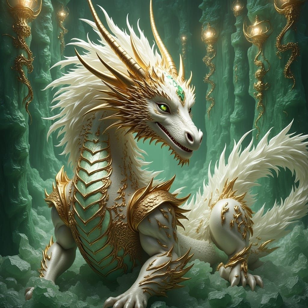 Gold and Silver Dragon in Art Deco Style