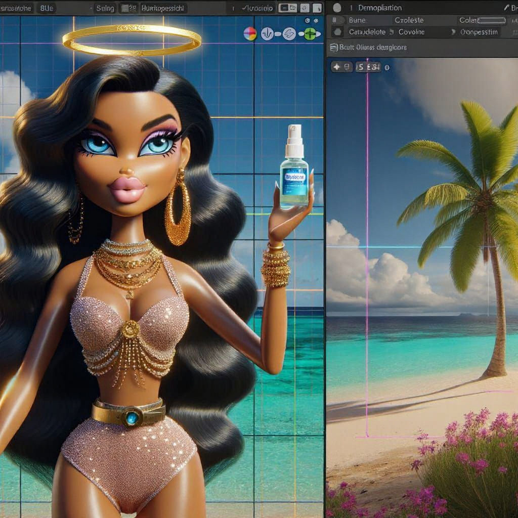 Curvy Woman on Beach as Matte Painting