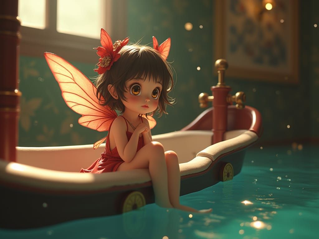 Pixie on Pirate Ship in Bathtub, Anime Style